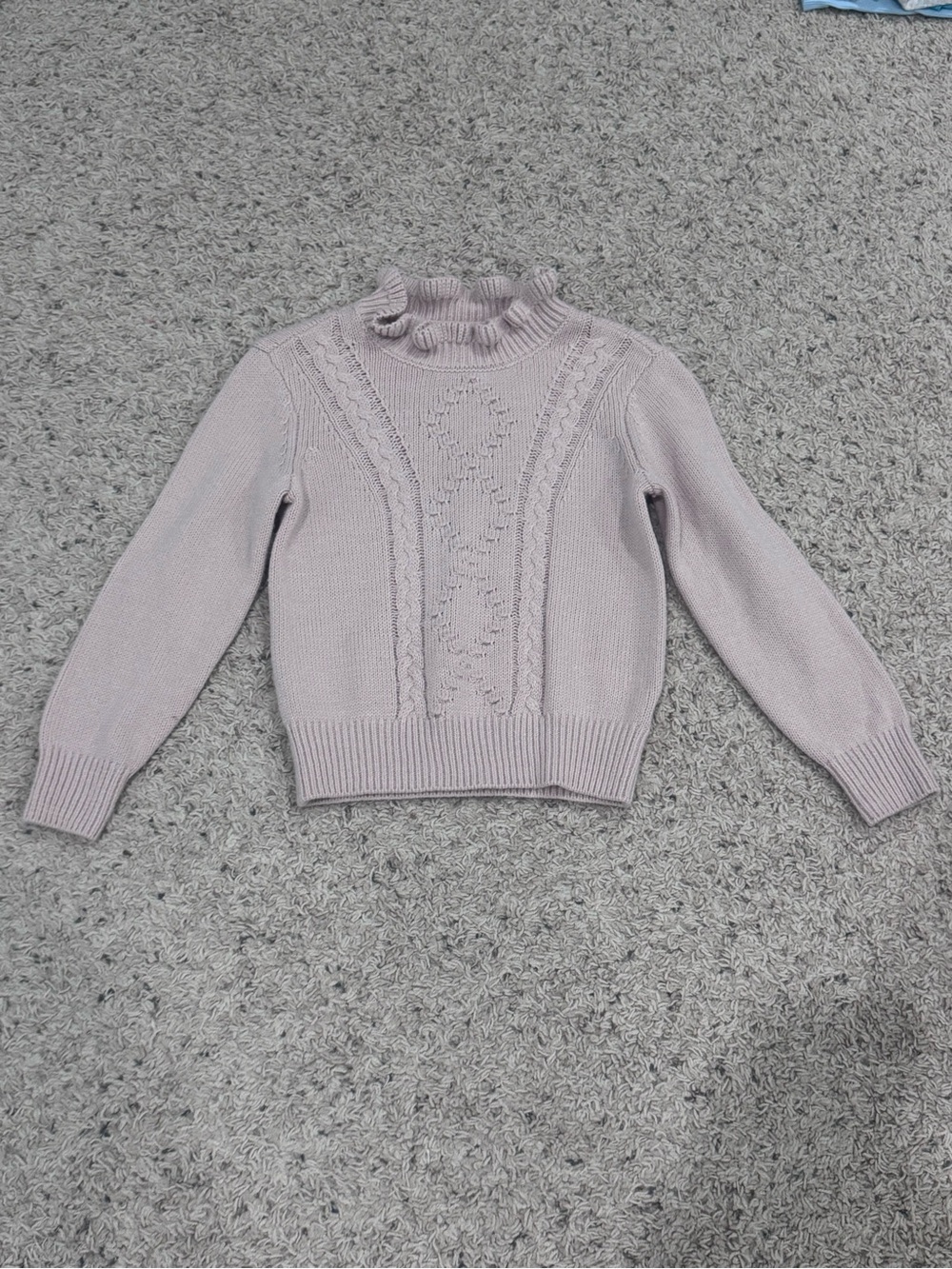 GB girls Light Pink Ruffle Mock Neck Cable Sweater